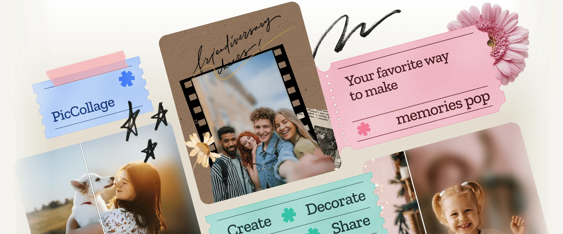 A collage of photos with backgrounds blurred using PicCollage's free blur background tool